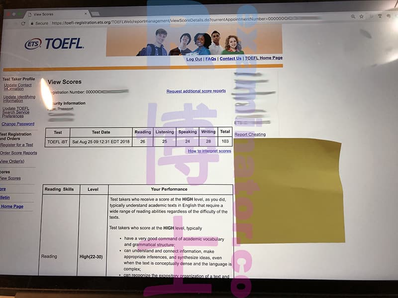 score image for Tricherie au TOEFL success story #29