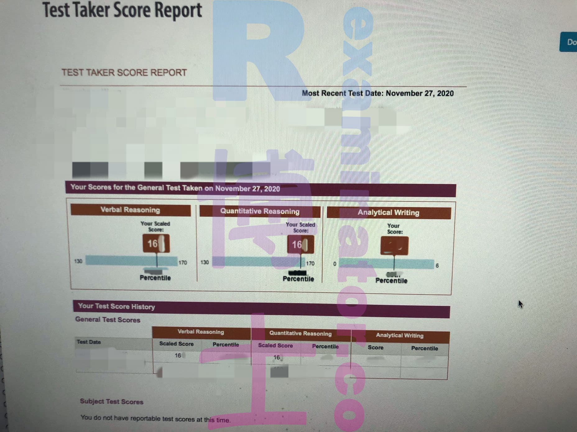 score image for Tricherie au GRE success story #115