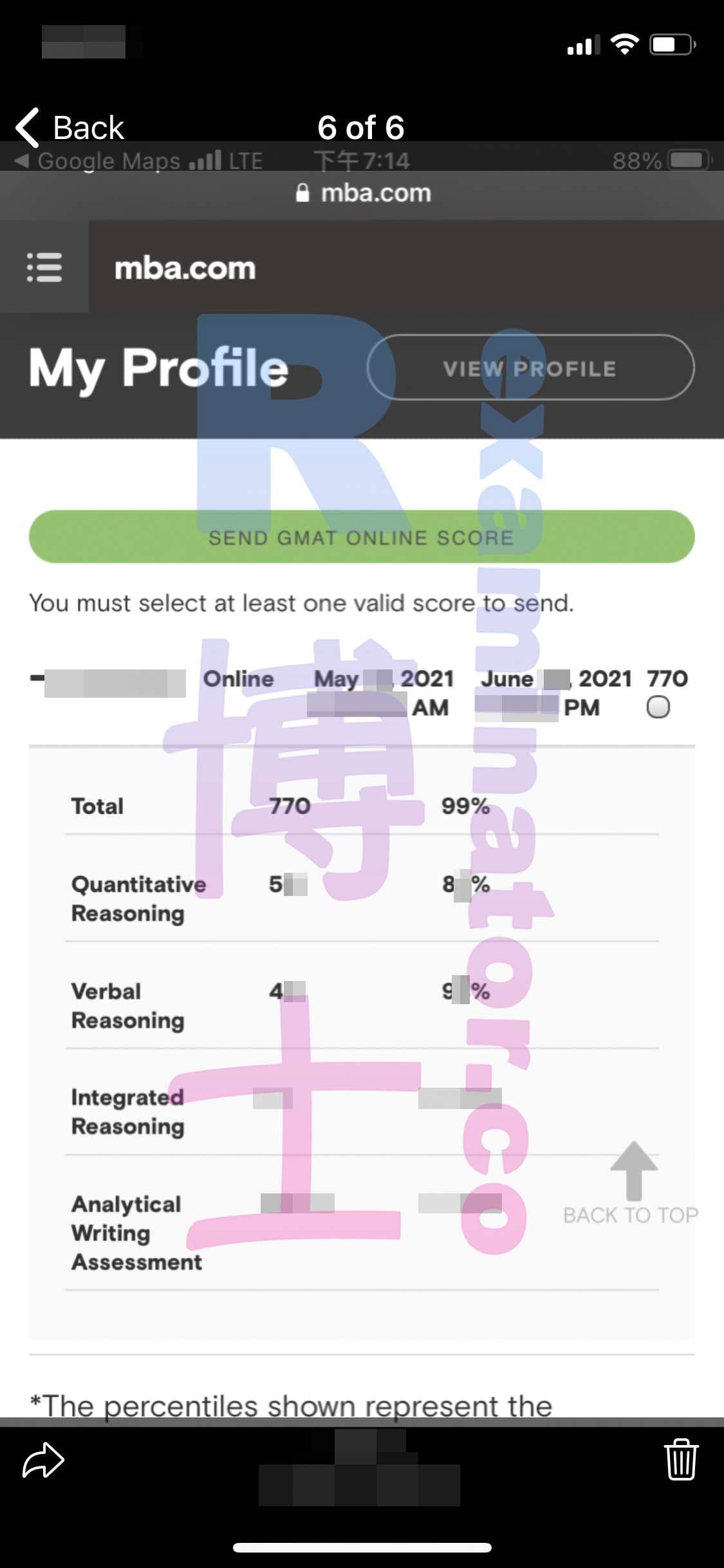 score image for Tricherie au GMAT success story #164