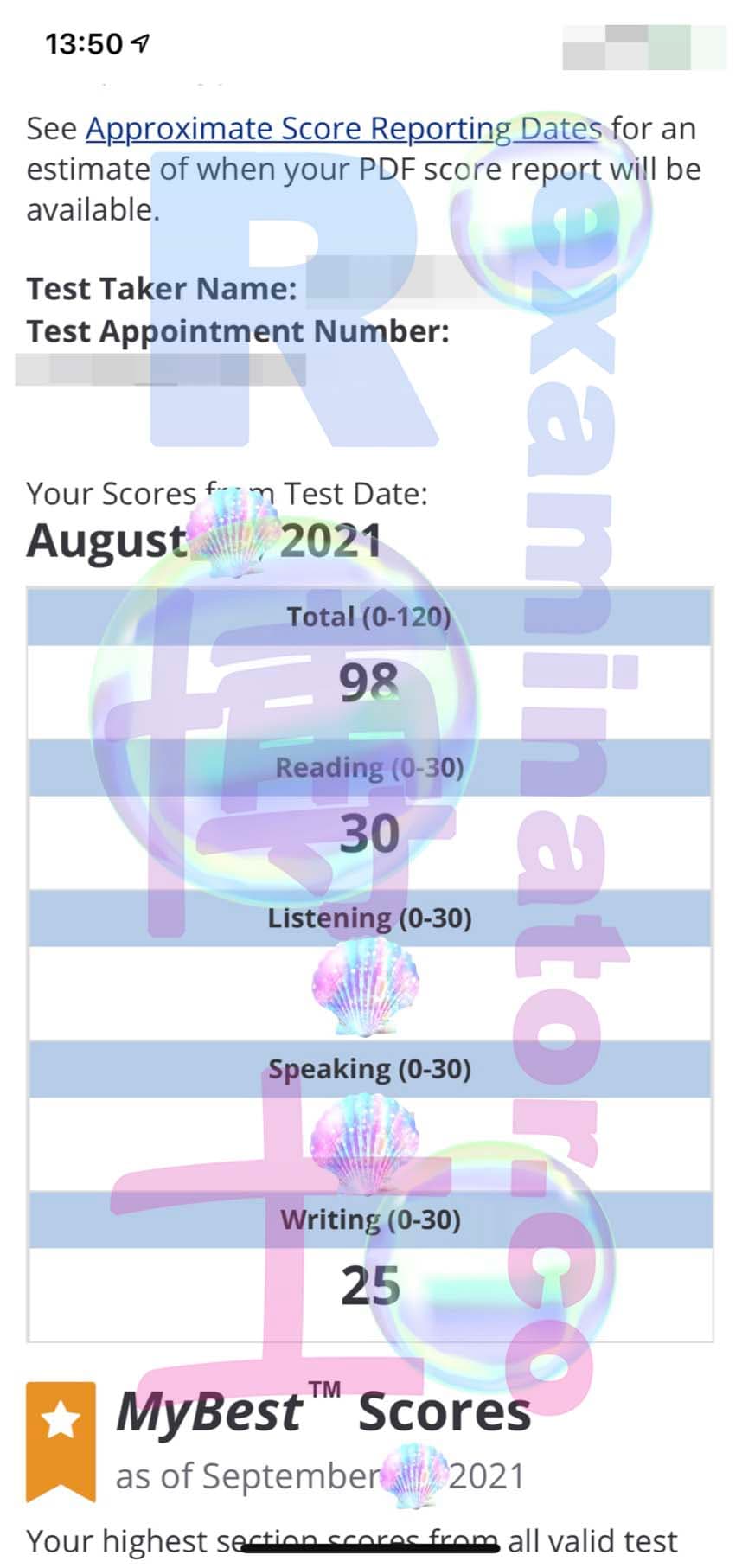 score image for Tricherie au TOEFL success story #194