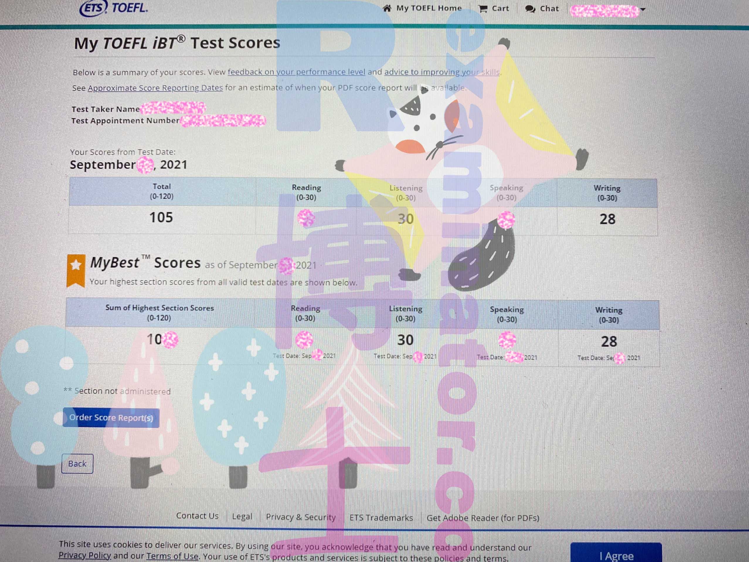 score image for Tricherie au TOEFL success story #209