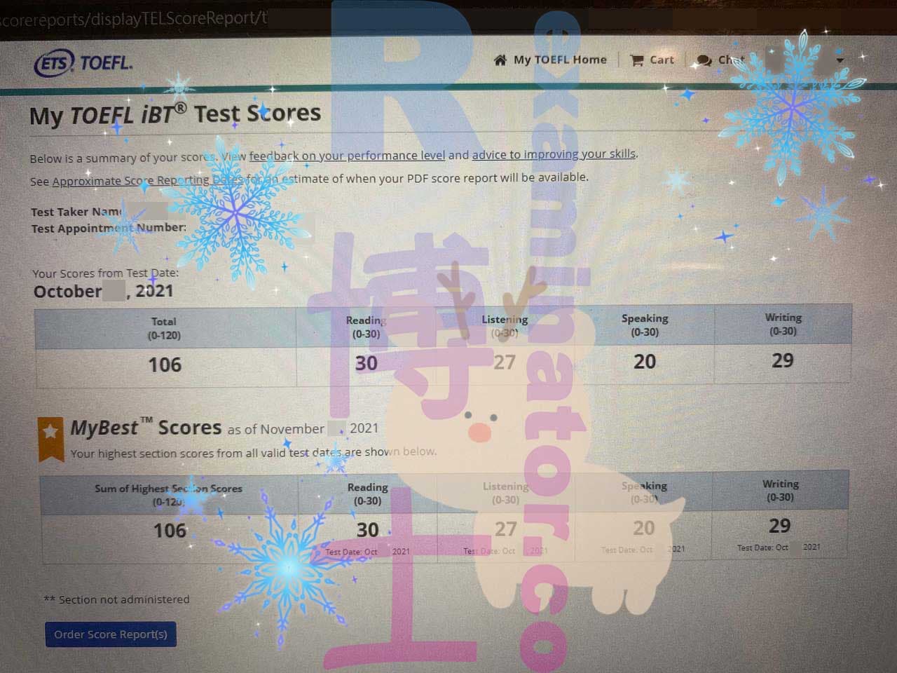 score image for Tricherie au TOEFL success story #239