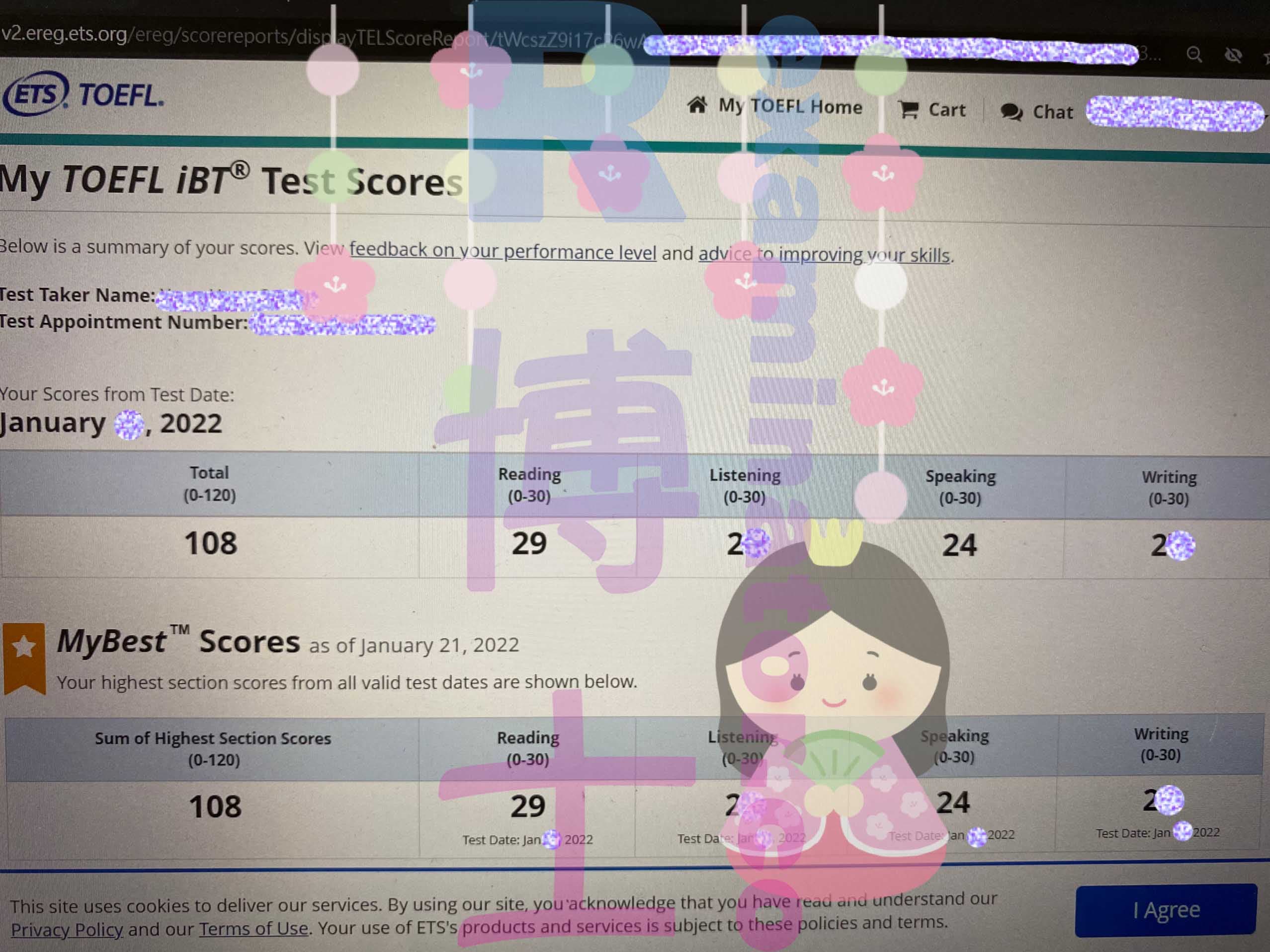 score image for Tricherie au TOEFL success story #272