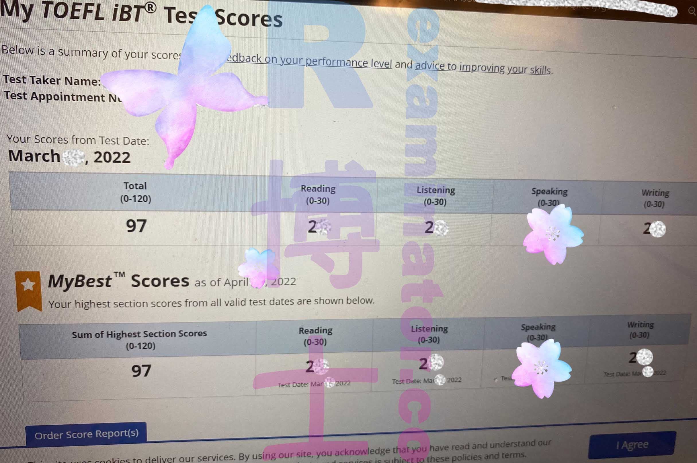 score image for Tricherie au TOEFL success story #290