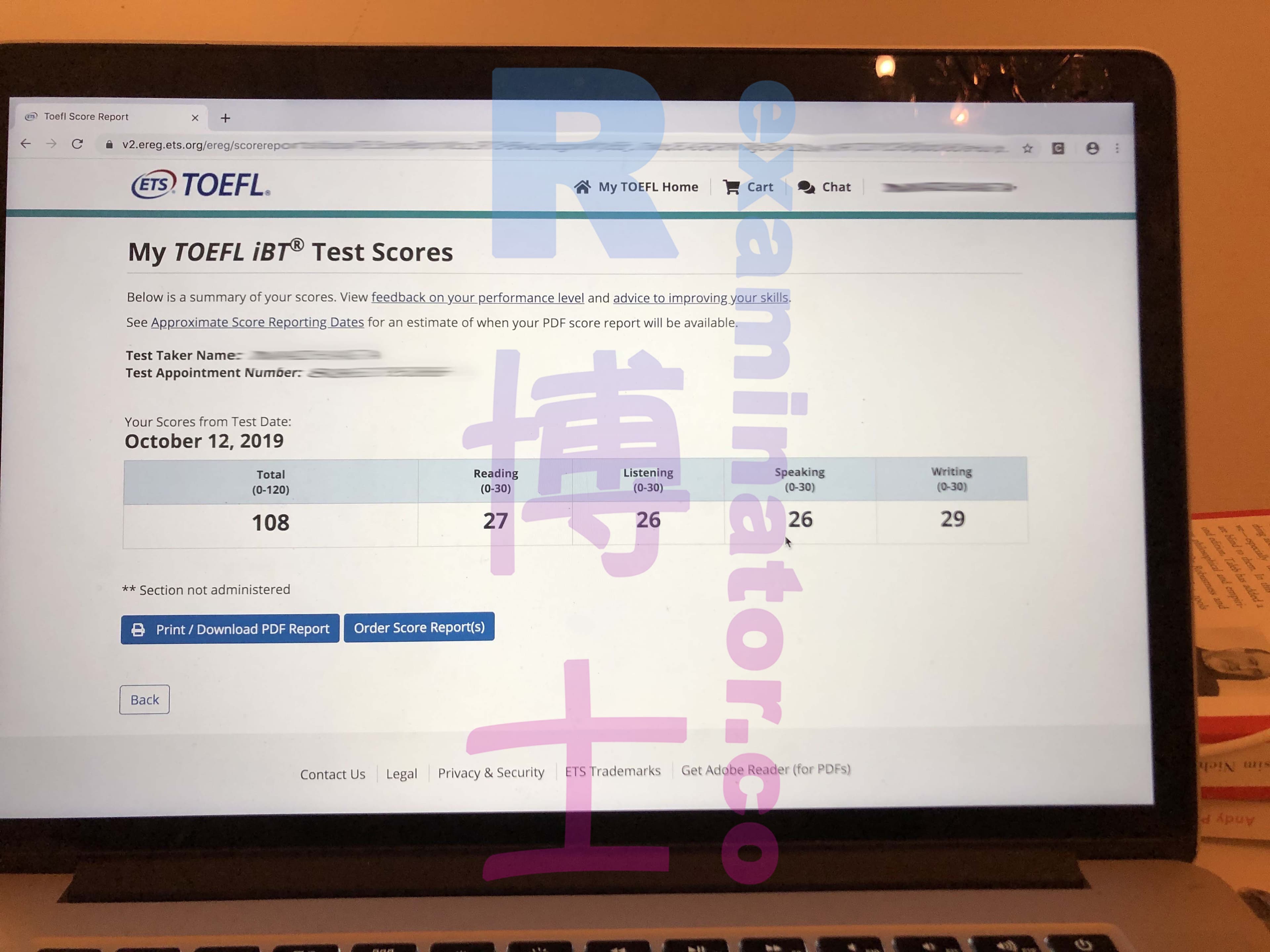 score image for Tricherie au TOEFL success story #56