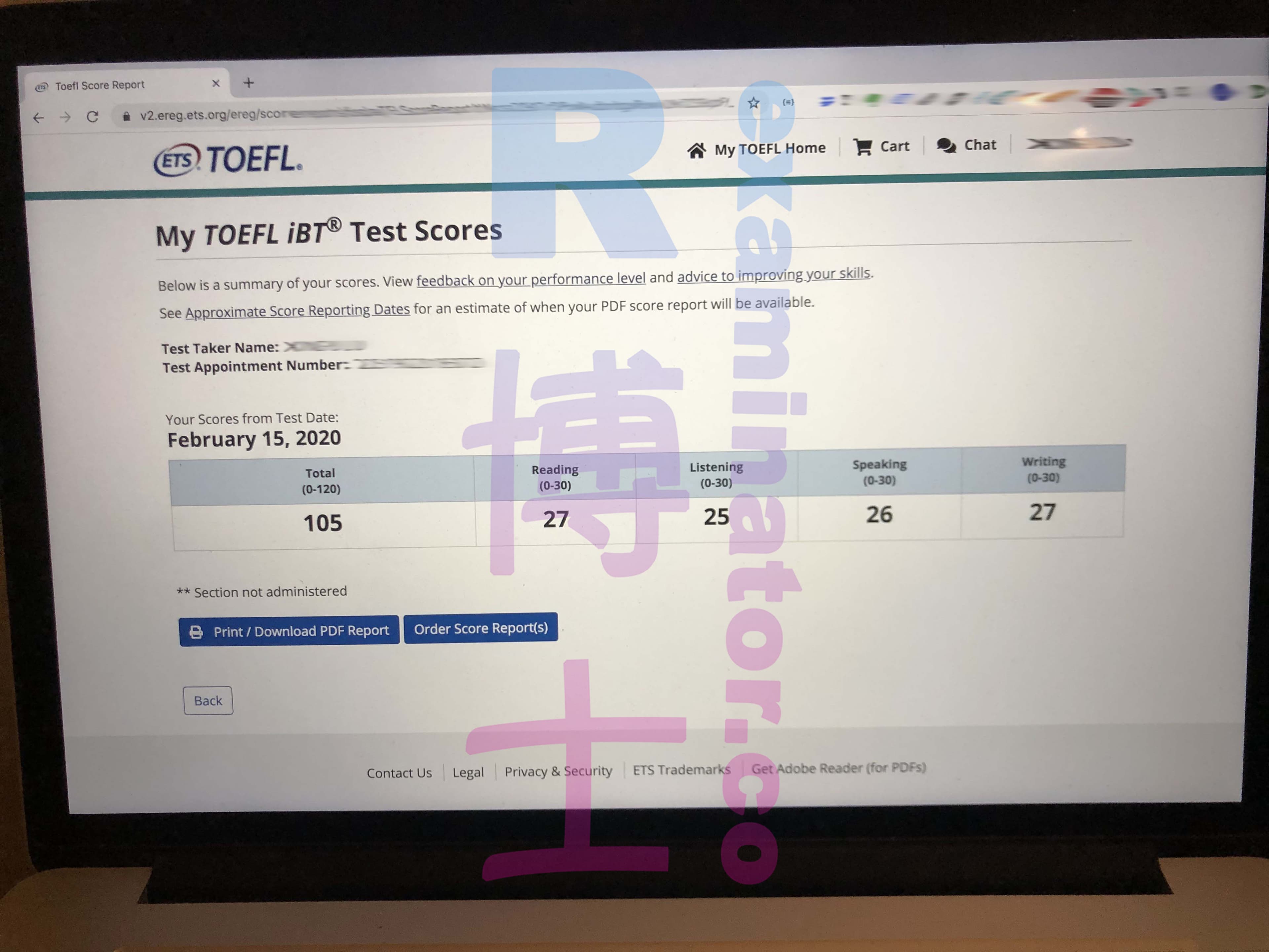 score image for Tricherie au TOEFL success story #67