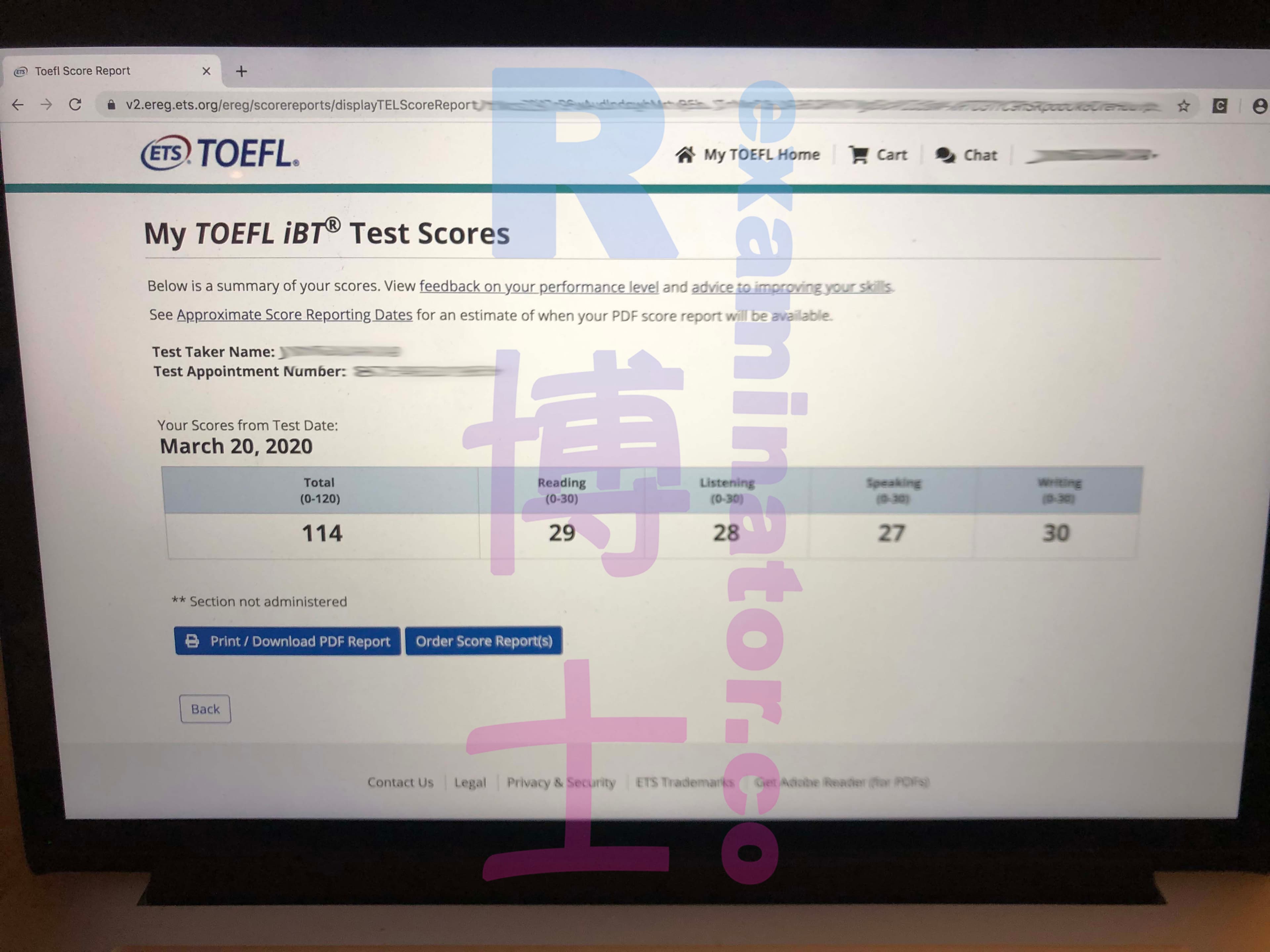 score image for Tricherie au TOEFL success story #69