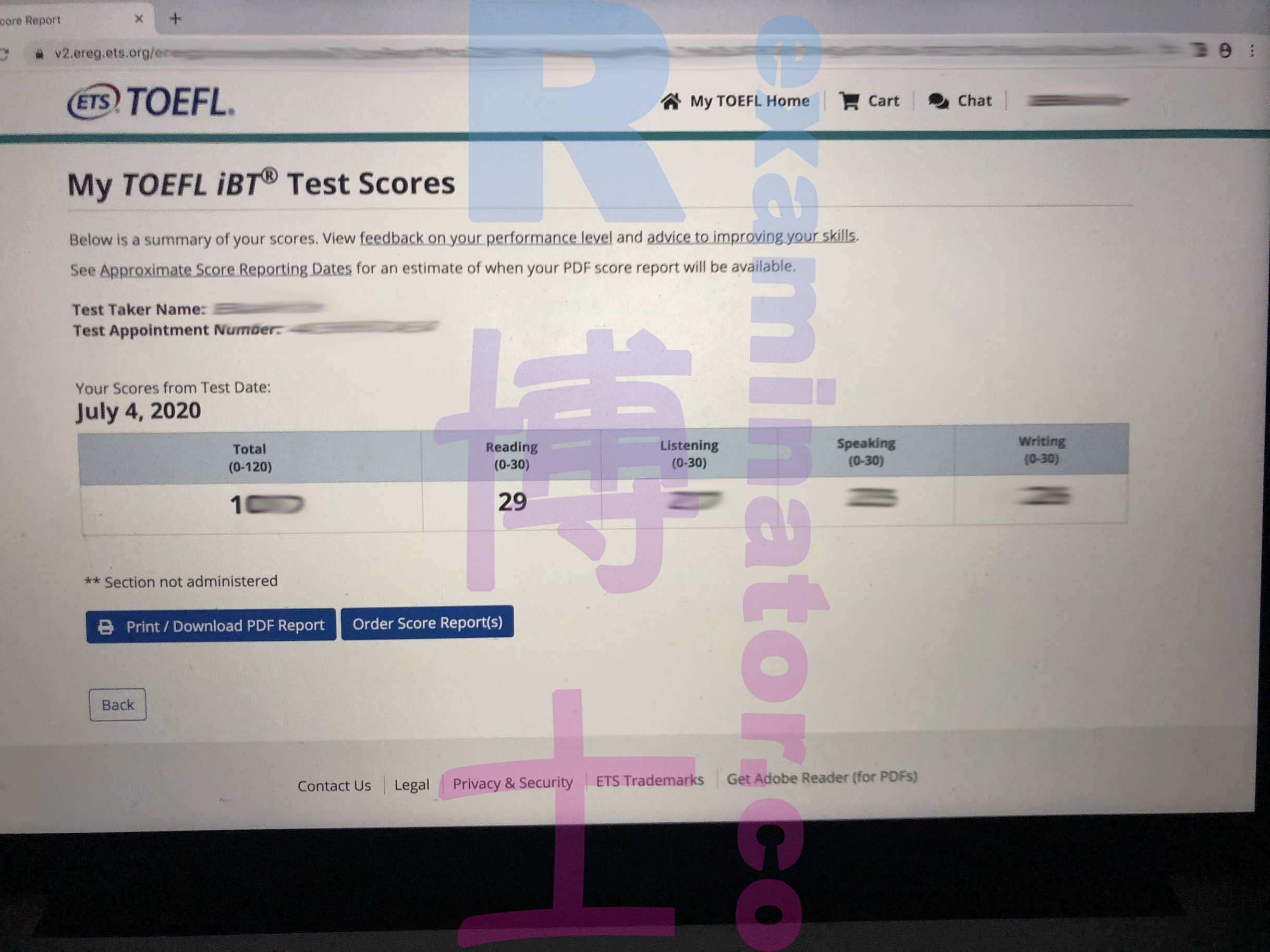 score image for Tricherie au TOEFL success story #77