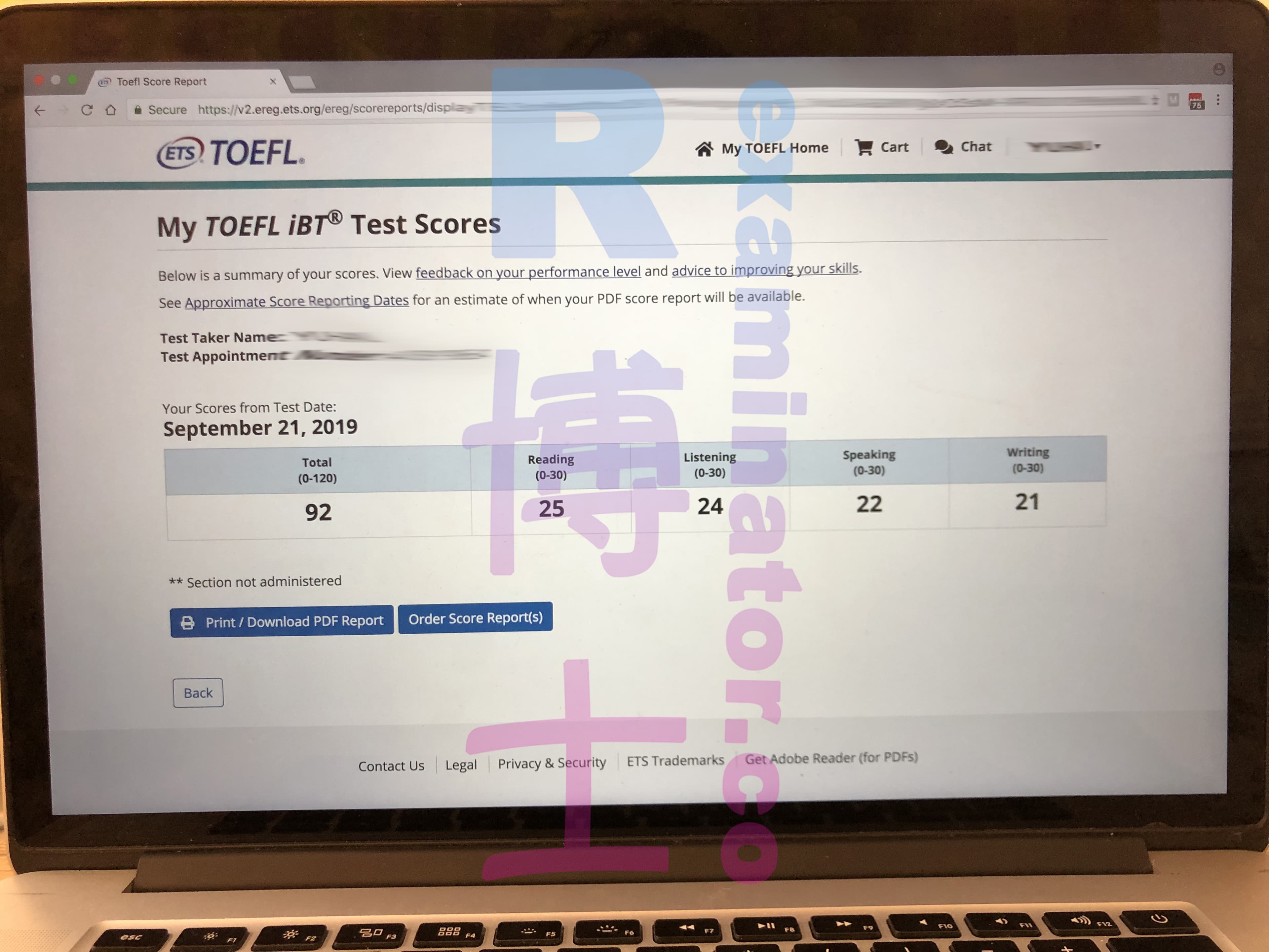 score image for Tricherie au TOEFL success story #53