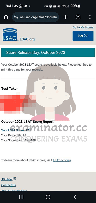 score image for Tricherie au LSAT success story #592