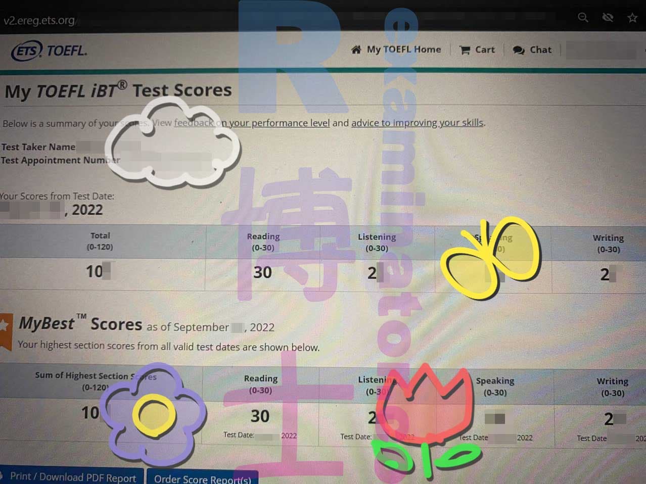 score image for Tricherie au TOEFL success story #387