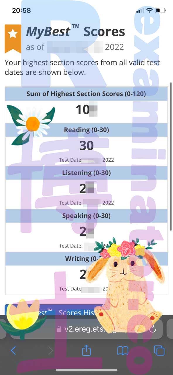 score image for Tricherie au TOEFL success story #395