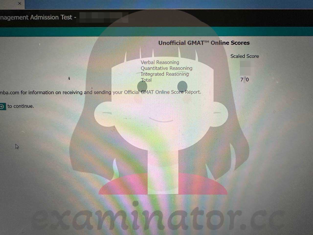 score image for Tricherie au GMAT success story #603