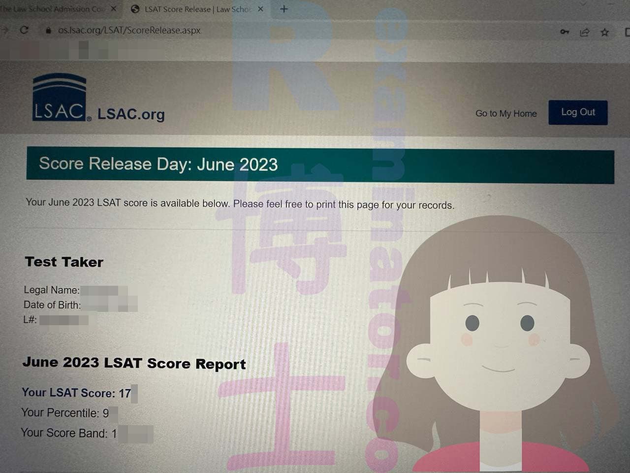 score image for Tricherie au LSAT success story #549