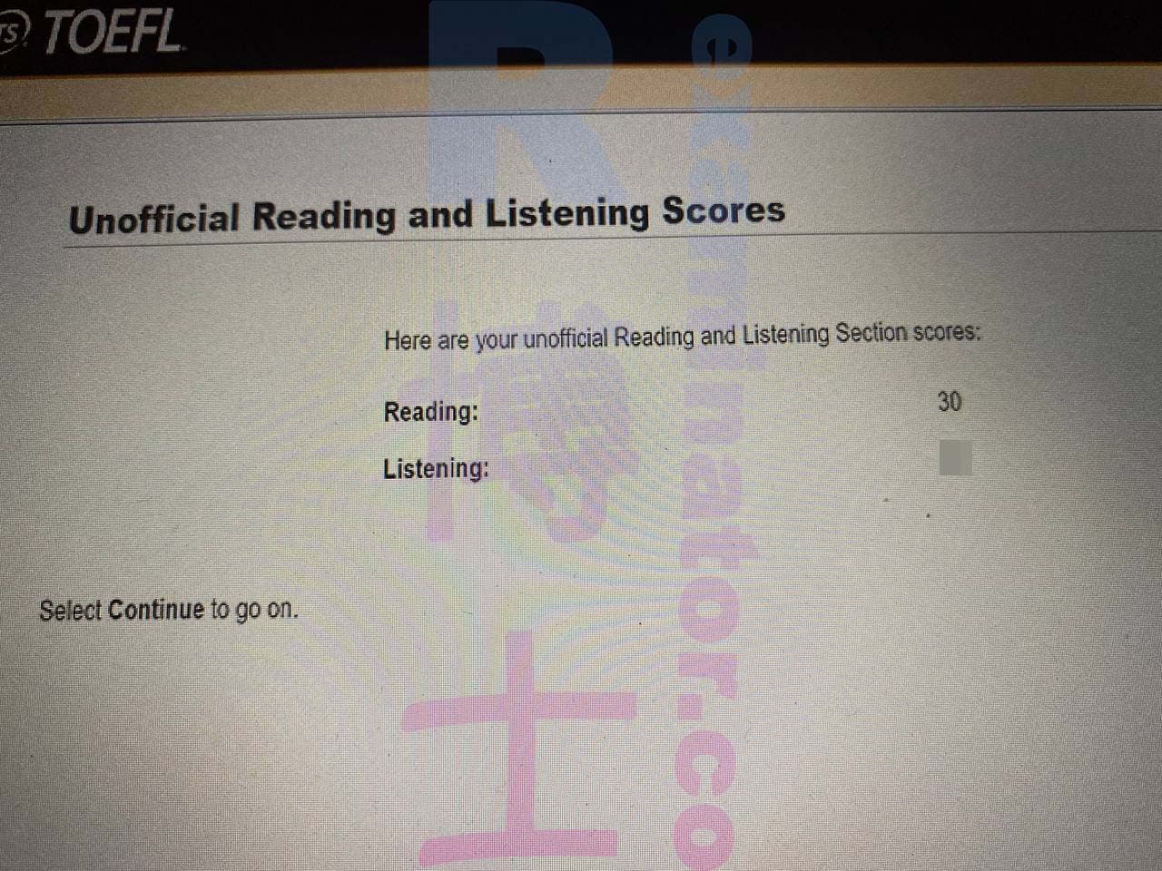 score image for Tricherie au TOEFL success story #460