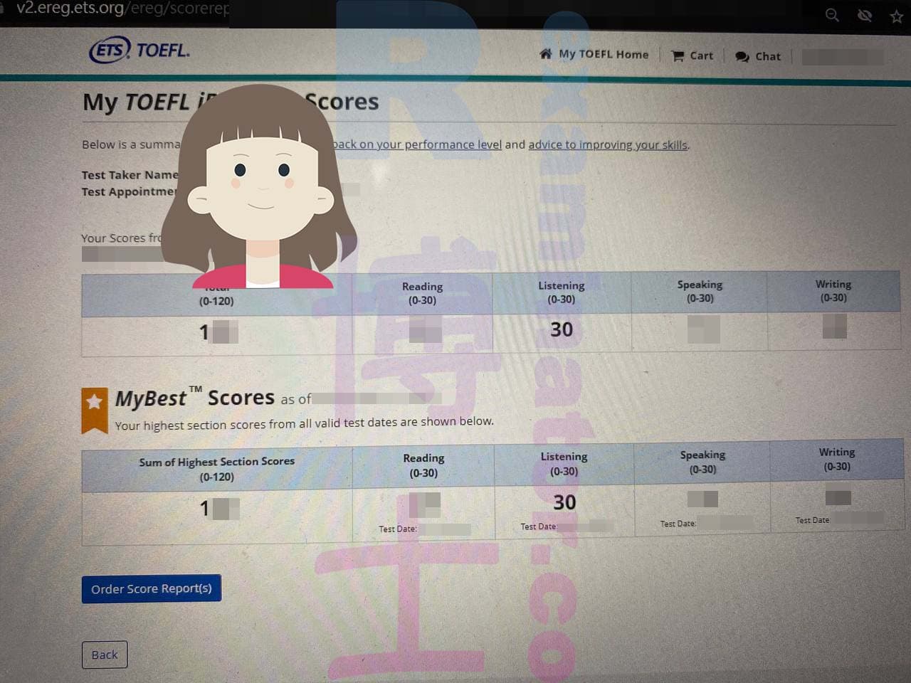 score image for Tricherie au TOEFL success story #481