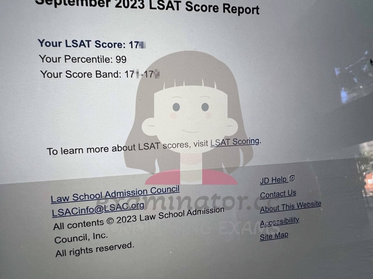 score image for Tricherie au LSAT success story #580