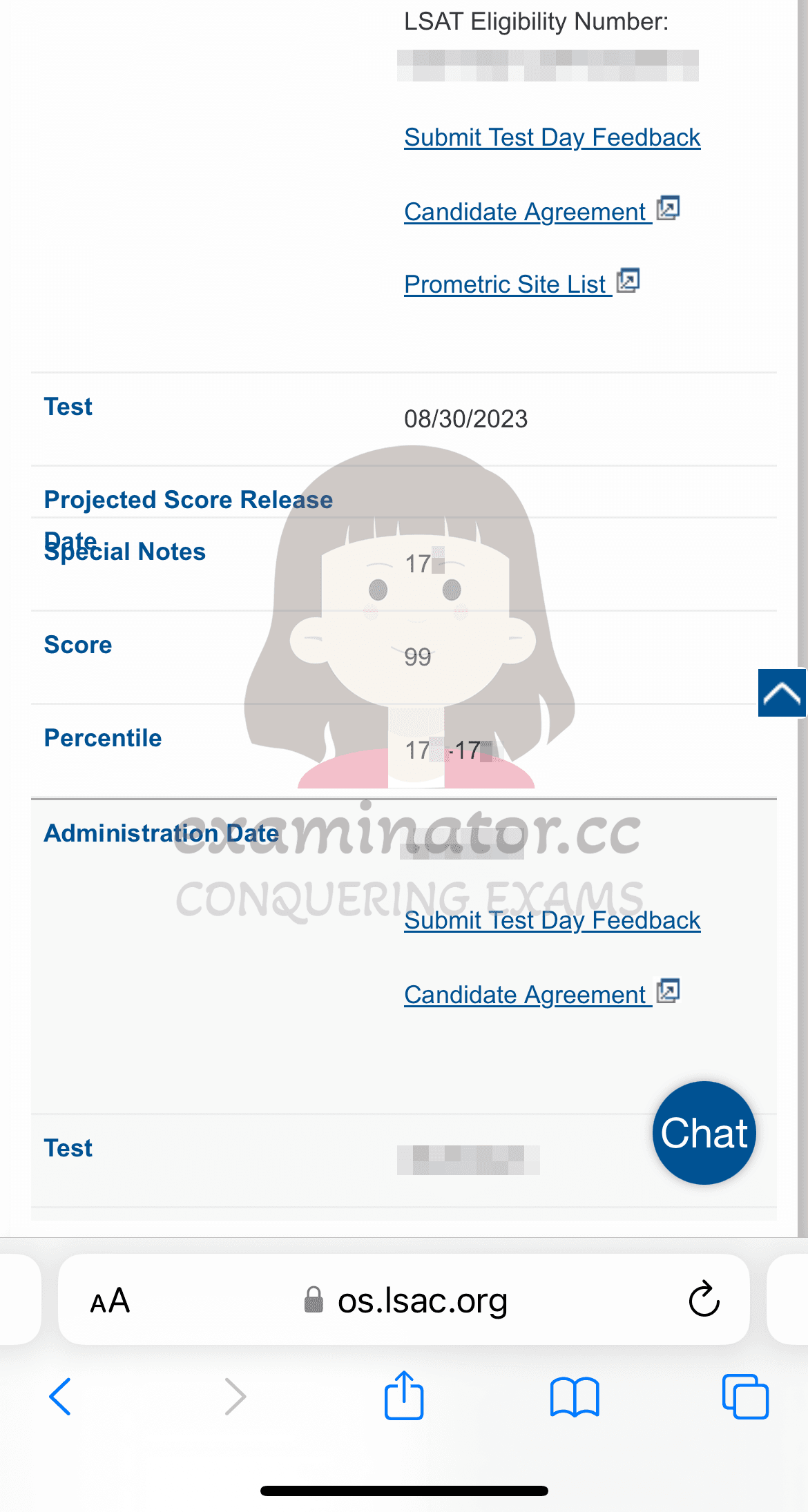 score image for Tricherie au LSAT success story #571