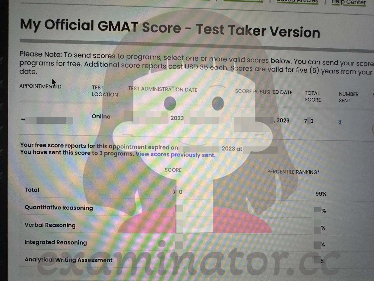 score image for Tricherie au GMAT success story #581