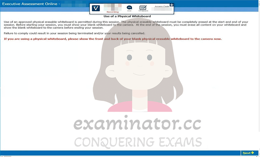 Bypass OnVUE and Cheat on Executive Assessment: Use of a physical whiteboard